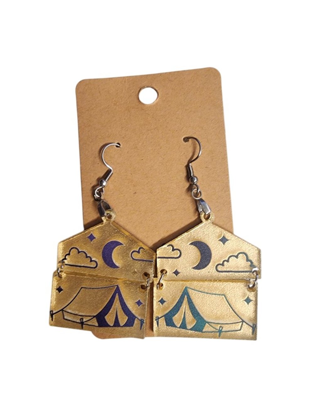Camping Under the Stars Gold Acrylic Dangle Earrings